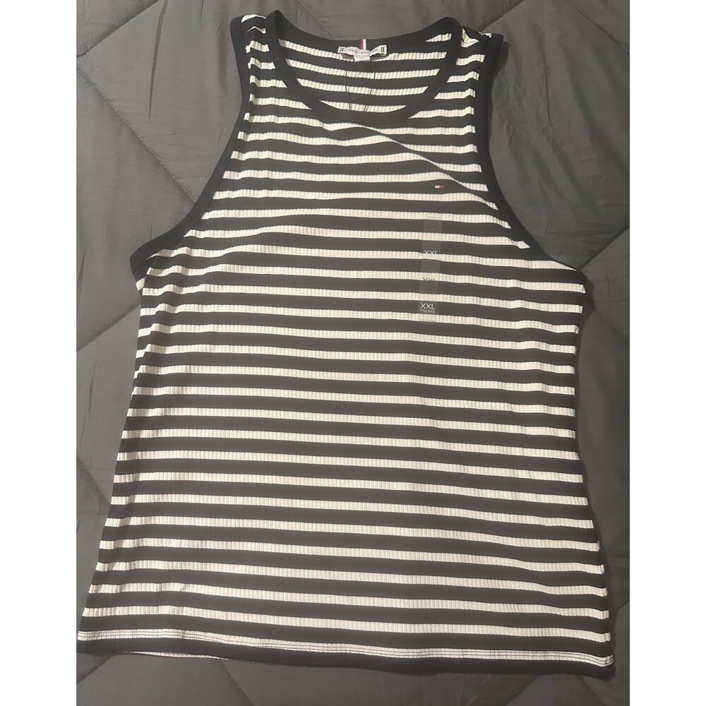 Tommy Hilfiger XXL Blue Stripe Rib Knit Tank Top Neck NWT